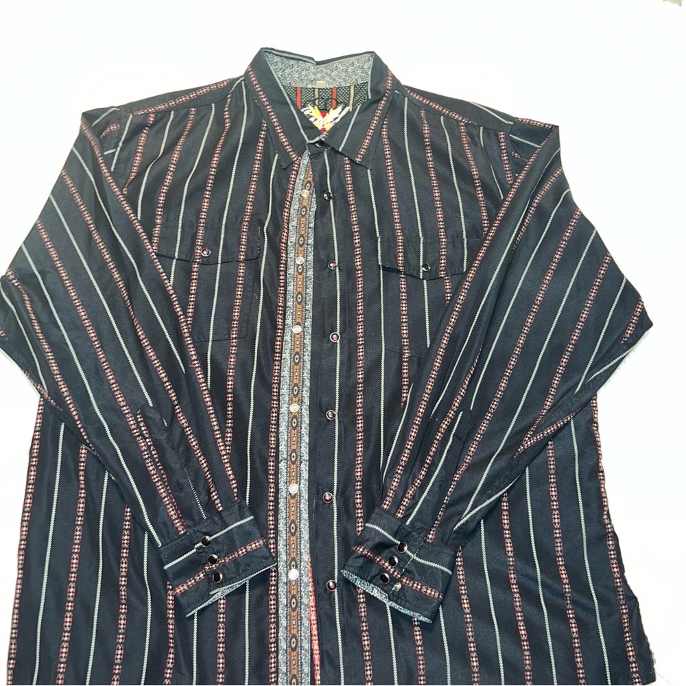 Scully Men's Western Button-Up Shirt - Black Striped, XL, 100% Polyester‎ - Picture 2 of 8